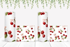 Watercolor Cherry Tumbler Wrap, Berries Tumbler, Cherry PNG Product Image 2