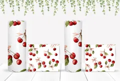 Watercolor Cherry Tumbler Wrap, Berries Tumbler, Cherry PNG Product Image 2