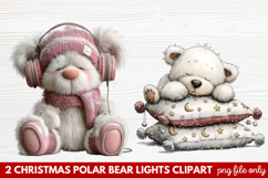 Christmas Polar Bear Lights Clipart | Cute Holiday Bear PNG Product Image 1
