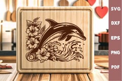 Dolphin Design, Tropic flowers, Cutting board Laser SVG Product Image 1