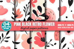 Pink Black Retro Flower Digital Paper PNG Product Image 1