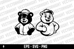 A cheerful black and white cartoon mascot of a bear Product Image 2