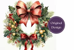 Christmas Tumbler Wrap, Watercolor Christmas Wreath Design Product Image 2