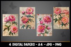4 Vintage Peonies Digital Papers I Junk Journal Page Product Image 2