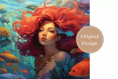 Gorgeous Red Hair Mermaid Sublimation Design, Tumbler Wrap Product Image 2