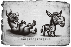 Funny Donkey Woodcut Vector Illustration Bundle 4 Designs Product Image 2
