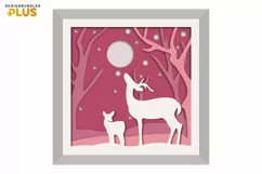 Adult and Baby Deer in the Woods, 3D Shadowbox Papercut Product Image 2