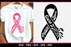 Peace Love Cure SVG, Black breast cancer ribbon SVG Product Image 2