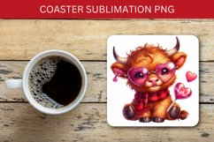 valentine square coaster - highland cow heart Product Image 1