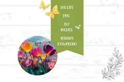 Tulips Round Earrings PNG, Floral Round Earrings Product Image 2