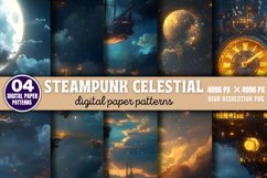 Steampunk Celestial Background Paper Set Bundle JPG Product Image 3