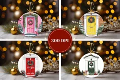 Christmas Pink Door Ornaments, Christmas Wreath Ornaments Product Image 2