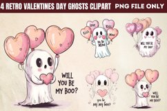 Retro Valentines Day Ghosts Clipart PNG Product Image 1