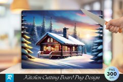 Vintage Snowy Cabin Rustic Cutting Board Sublimation Product Image 1