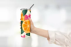 Orange with Leaves and Flowers Tumbler Wrap Sublimation Product Image 2