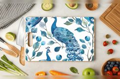 Watercolor Peacock Cutting Boards sublimation Designs Product Image 2