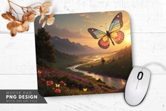 Glowing Butterfly Over Tranquil Valley Mouse Pad PNG Design Product Image 1