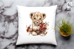 Baby Lion Holding Heart Watercolor PNG Clipart Product Image 3