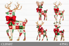 Christmas Deer Clipart. Patchwork Christmas Clipart Product Image 1