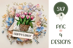 Easter Greeting Card, Stained Glass Tulips Sublimation Product Image 2