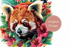 Red Panda Tumbler Wrap Design, Tropical Flowers Tumbler PNG Product Image 2