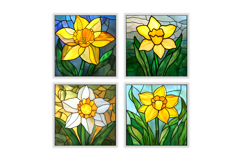 Stained Glass Daffodil Flower Digital Paper Product Image 2