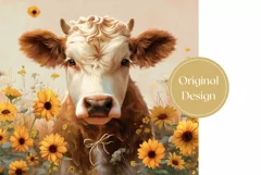 Cute Cow Tumbler Design, Sunflowers Tumbler Sublimation Product Image 2