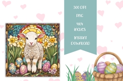 Stained Glass Lamb Square Coasters, Easter Lamb Sublimation Product Image 2