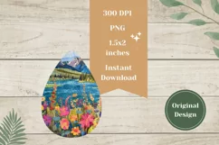 Flowers Teardrop Earrings PNG, Nature Earrings Sublimation Product Image 2