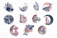 Watercolor Moon animals composition clipart Product Image 2