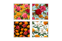 Azalea Flower &amp; Marigold Flower Digital Paper Product Image 2