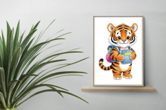 Cute Tiger Cub with Backpack and Book Watercolor PNG Product Image 6