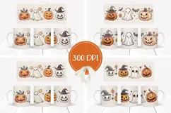 Cartoon Halloween Pumpkins Mug PNG, Funny Ghosts Mug Product Image 2