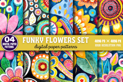 Funky Flowers Set Digital Background Paper PNG Product Image 1