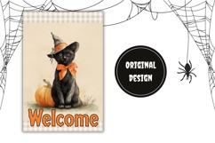 Vintage Halloween Black Cat Garden Flag, Welcome Garden Flag Product Image 2