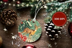 Winter Ornament Print, Vintage Christmas Deer Ornament PNG Product Image 2