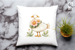 Watercolor Goose Holding Flowers Clipart Sublimation PNG Product Image 2