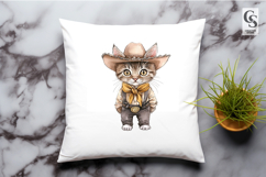 Watercolor Cute Cowboy Cat Clipart Sublimation PNG Product Image 2