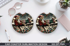 Cute Leopard Car Coaster Sublimation| Christmas Coaster PNG Product Image 1