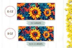 Cartoon Sunflowers Mug Wrap Design, Sunflowers PNG Product Image 2