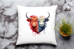 Colorful Highland Cow Heart Illustration Clipart PNG Product Image 3