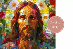 Stained Glass Jesus Tumbler Wrap, Jesus Sublimation Design Product Image 2