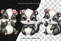 15 Bundle Watercolor Skunk Girl Cute Stripe Forest Animal Product Image 2