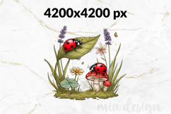Ladybug Mushroom PNG, Botanical Lavender Sublimation Design Product Image 2