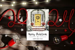 Christmas Greeting Card, Watercolor Christmas Doors PNG Product Image 2