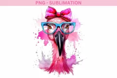 Pink Flamingo Wearing Glasses Sublimation Designs Product Image 2