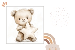 Watercolor Bear Pillow Design, Teddy Bear Pillow Case PNG Product Image 2