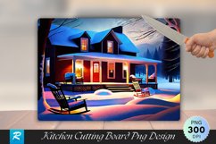 Snowy Farmhouse Porch with Rocking Chairs Cutting Board PNG Product Image 1