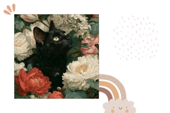 Black Cat Pillow Case, Floral Pillow Design, Flowers PNG Product Image 2