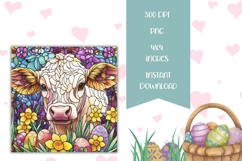 Stained Glass Cow Square Coasters, Easter Sublimation Design Product Image 2